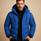 Veste d'hiver matelassée bleue pour homme avec capuche